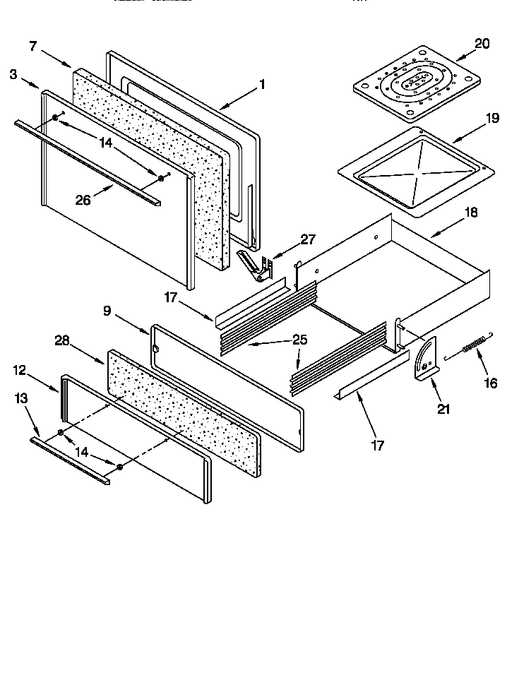 Whirlpool SF3010EEN0 oven door and broiler diagram