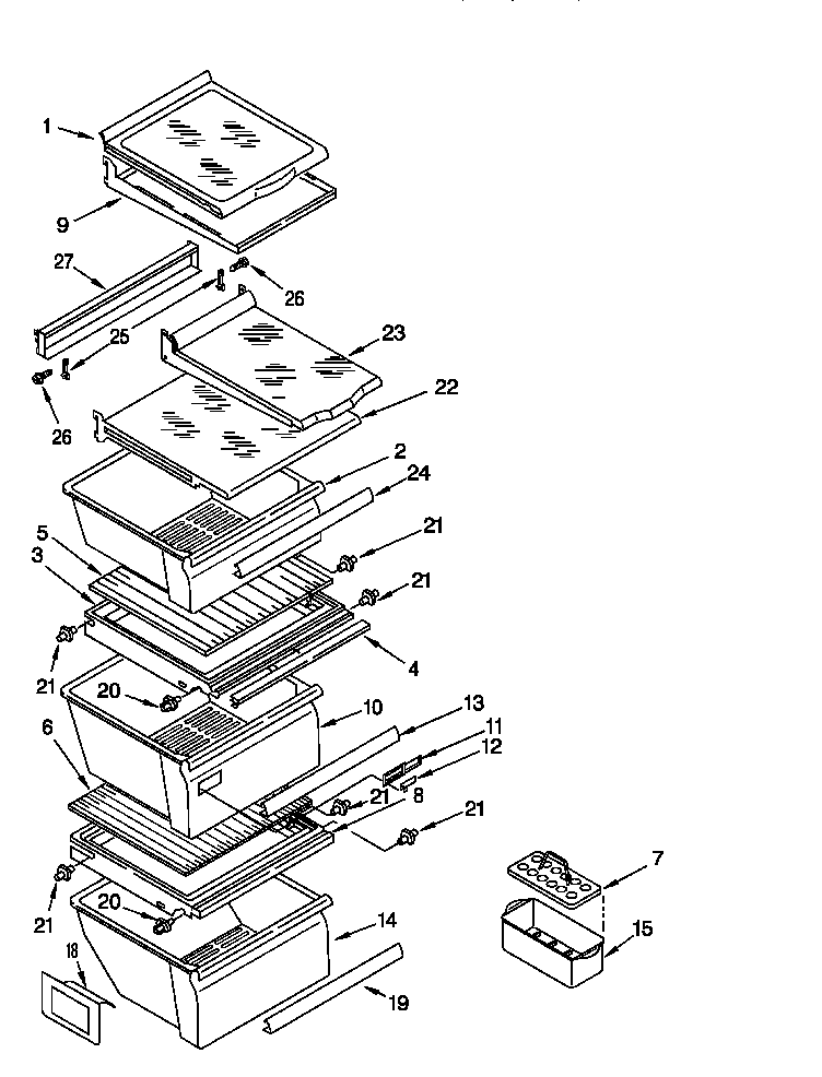 Whirlpool 8ED25DQXFN00 refrigerator shelf diagram