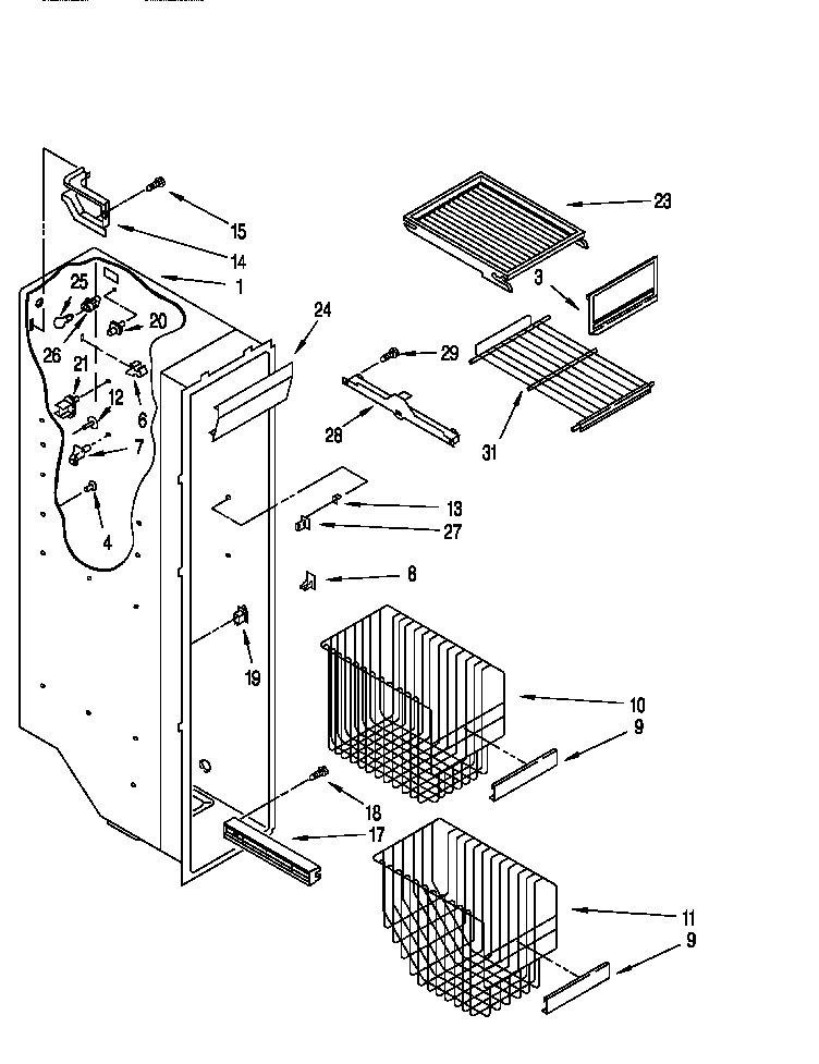 Whirlpool 8ED25DQXFN00 freezer liner diagram