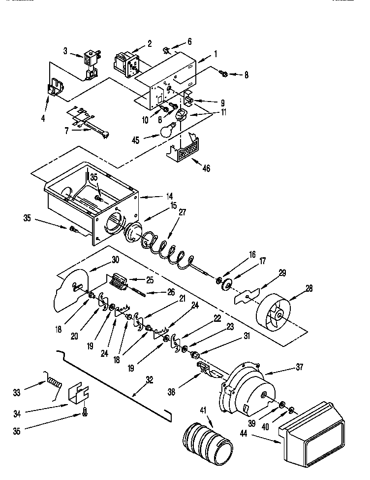 Whirlpool 8ED25DQXFN00 motor and ice container diagram