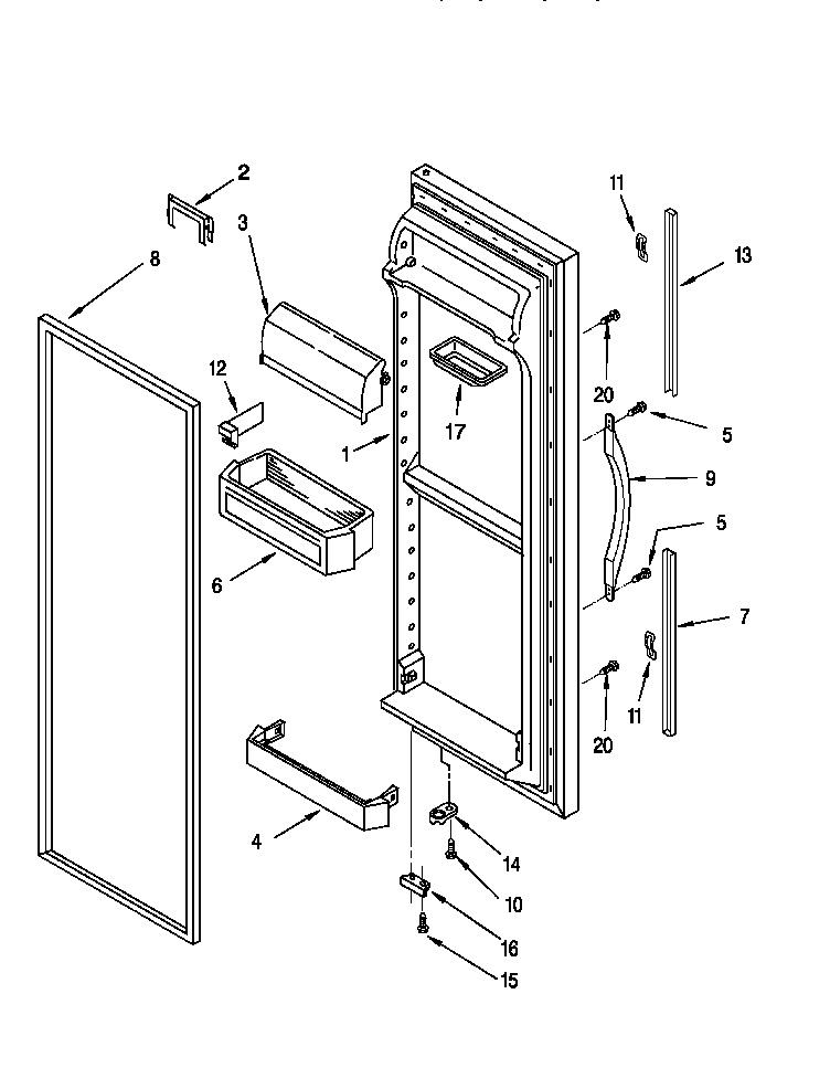 Whirlpool 8ED25DQXFN00 refrigerator door diagram