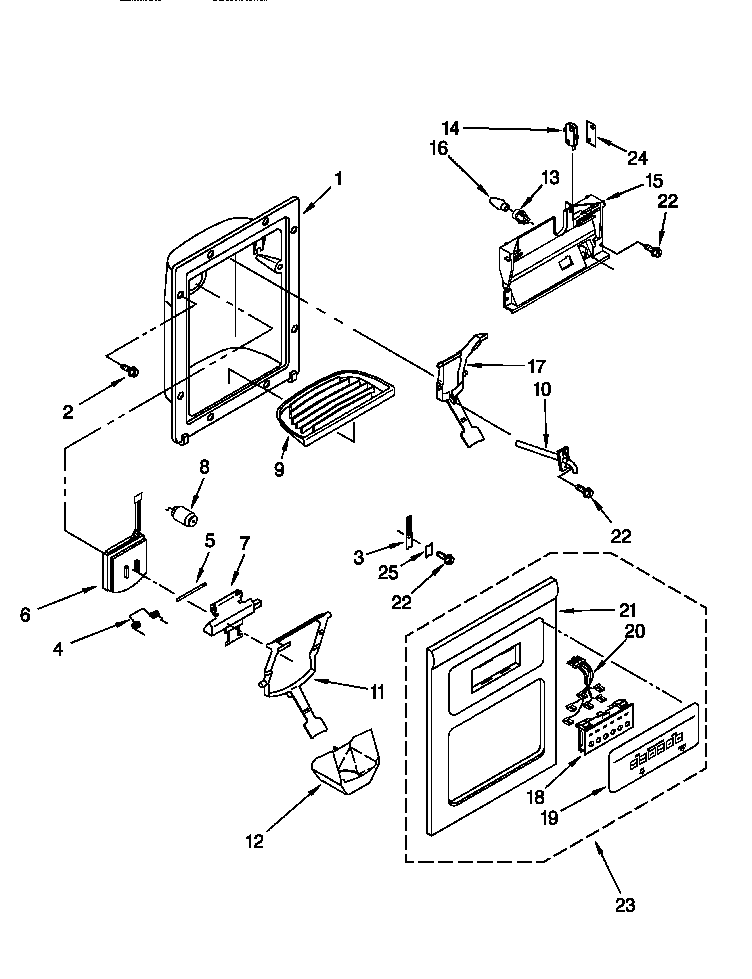 Whirlpool 8ED25DQXFN00 dispenser front diagram