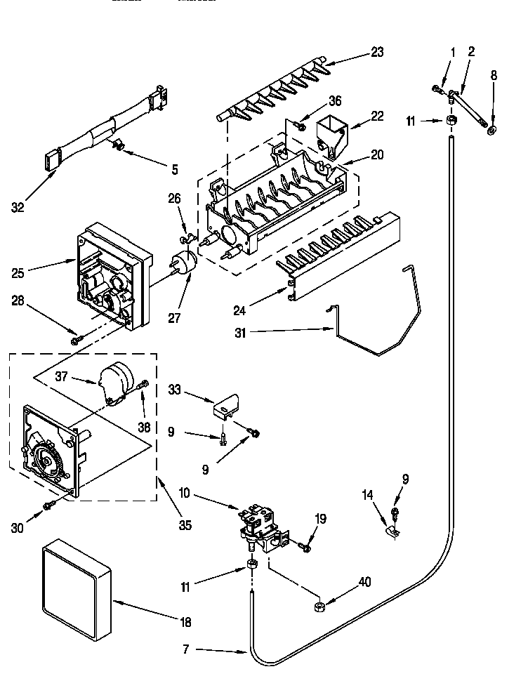 Whirlpool 8ED25DQXFN00 icemaker diagram