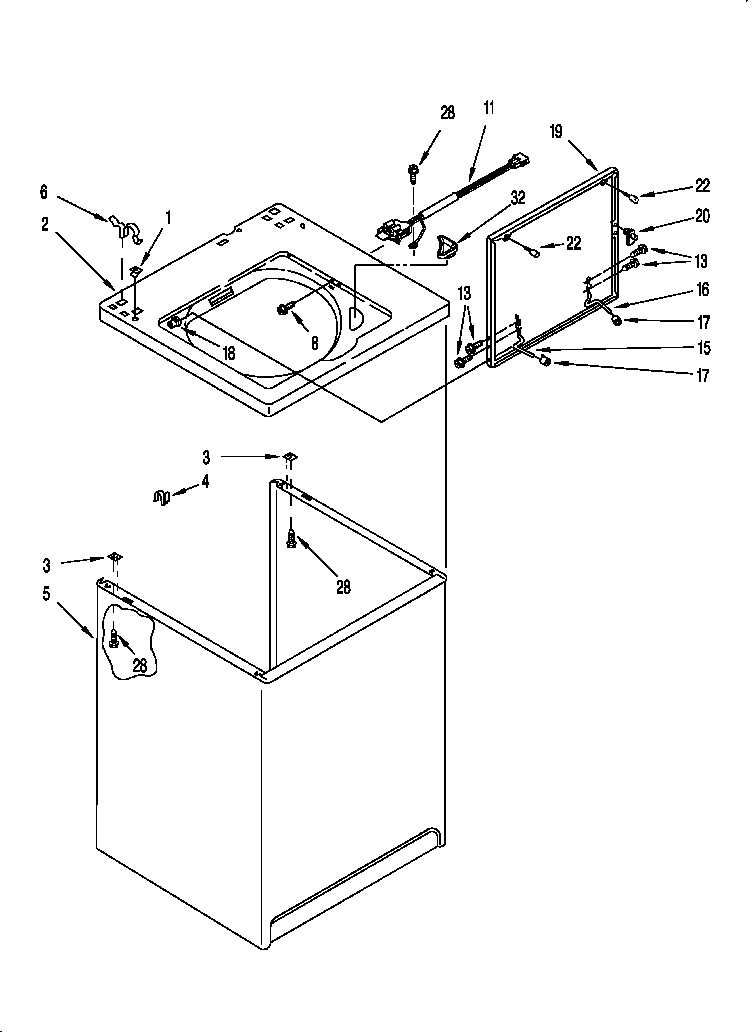 Whirlpool 6LSC8255EQ1 top and cabinet diagram