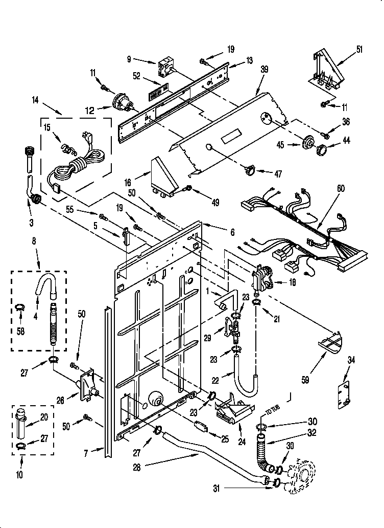 Whirlpool 6LSC8255EQ1 controls and rear panel diagram