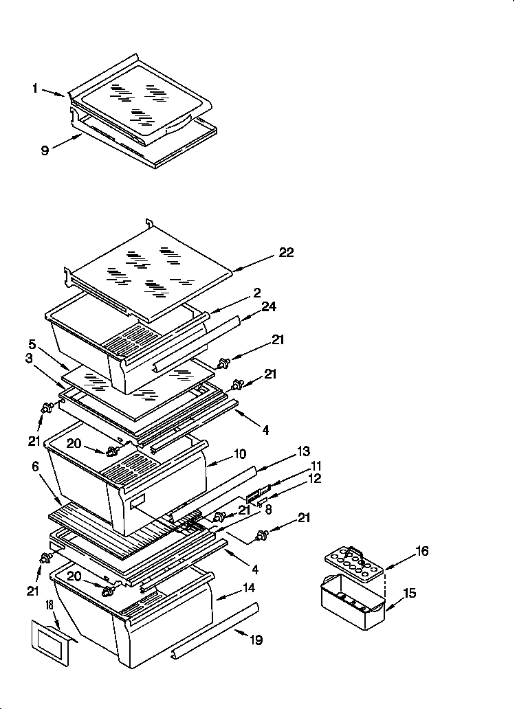 Whirlpool 3XART722F00 refrigerator shelf diagram