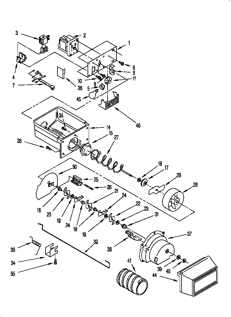 Whirlpool 3XART722F00 motor and ice container diagram
