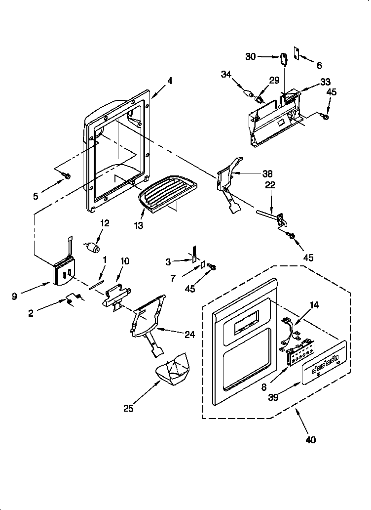 Whirlpool 3XART722F00 dispenser front diagram
