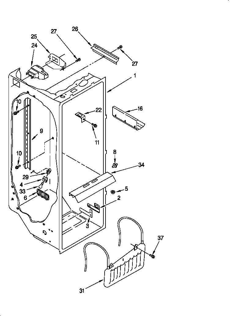 Whirlpool 3VED29DQFN00 refrigerator liner diagram