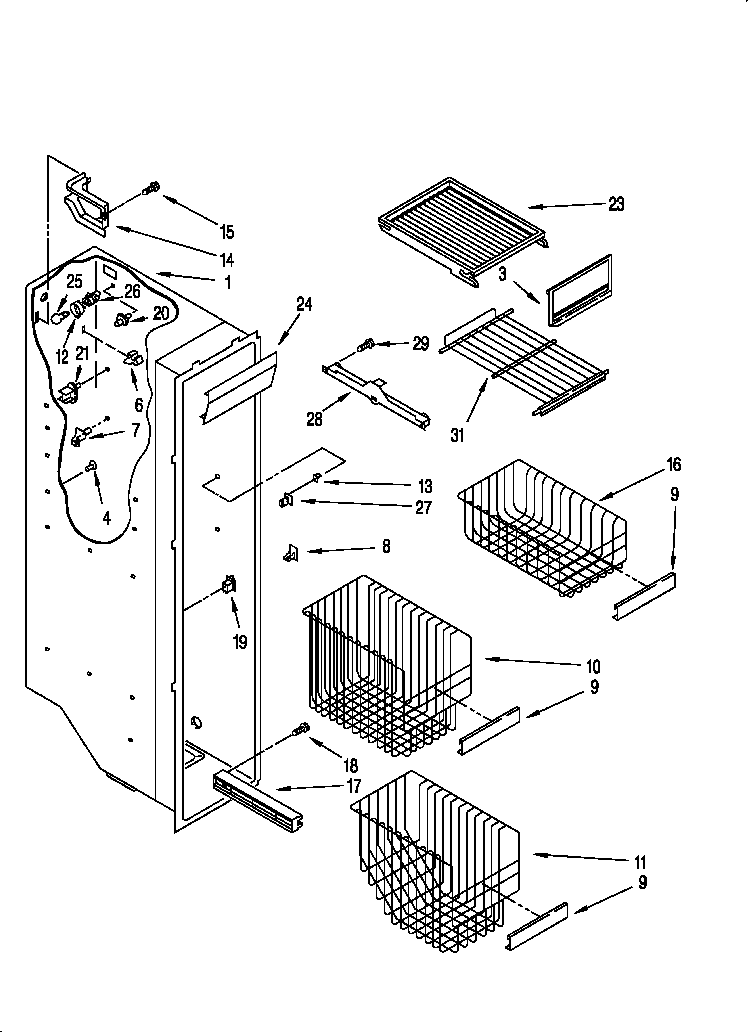 Whirlpool 3VED29DQFN00 freezer liner diagram