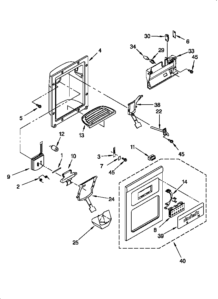 Whirlpool 3VED29DQFN00 dispenser front diagram