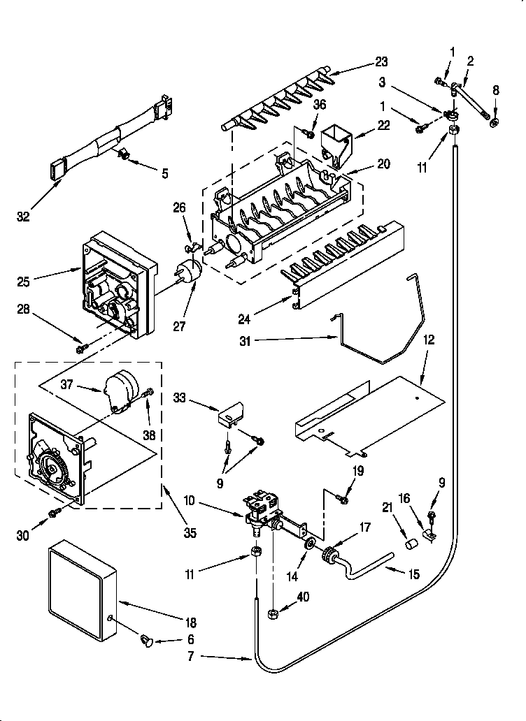 Whirlpool 3VED29DQFN00 ice maker diagram