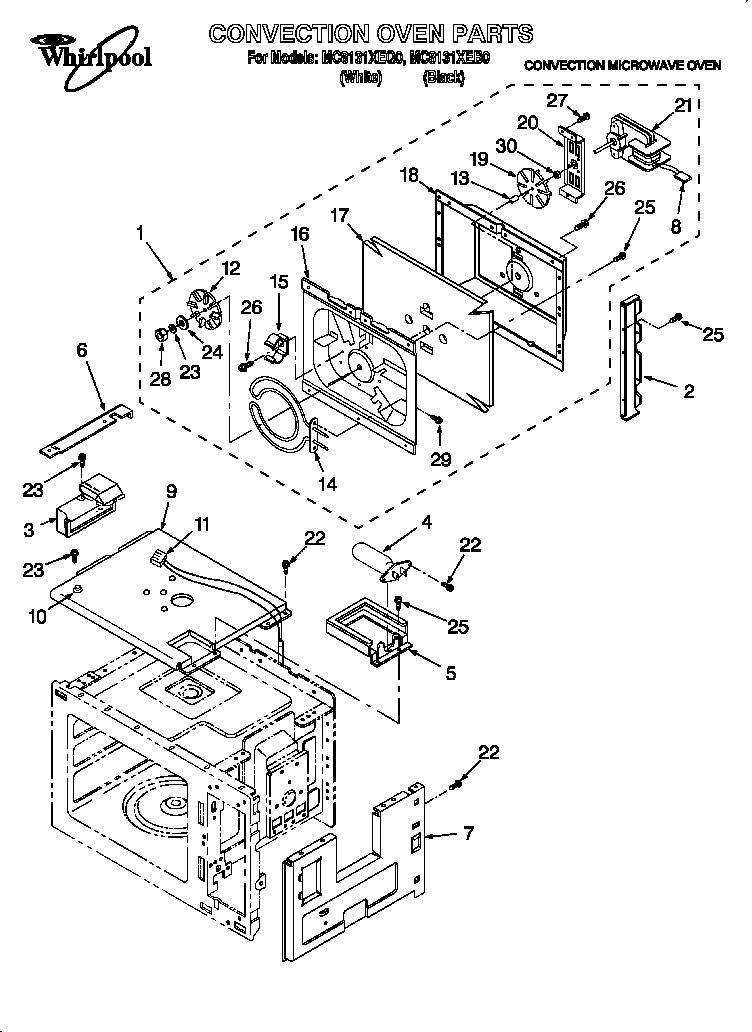 Whirlpool MC8131XEQ0 convection oven diagram