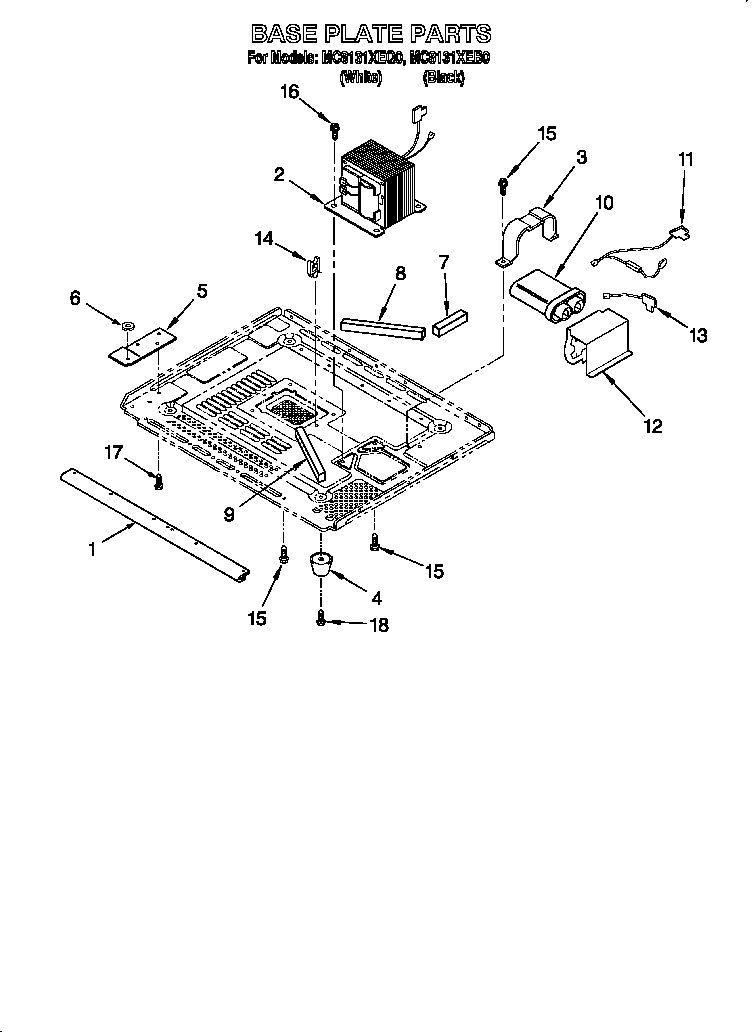 Whirlpool MC8131XEQ0 base plate diagram