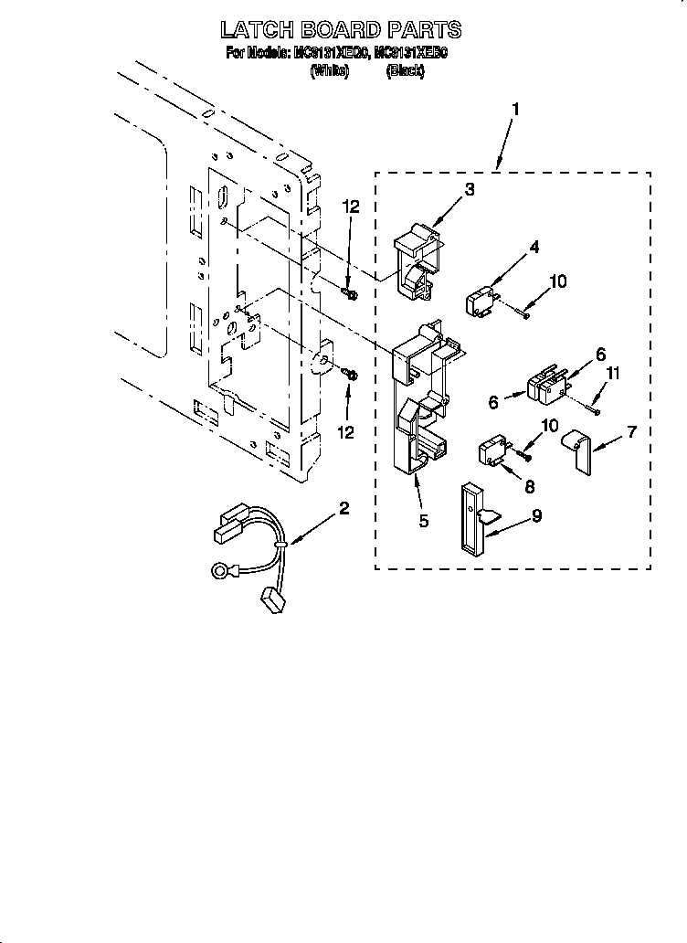 Whirlpool MC8131XEQ0 latch board diagram
