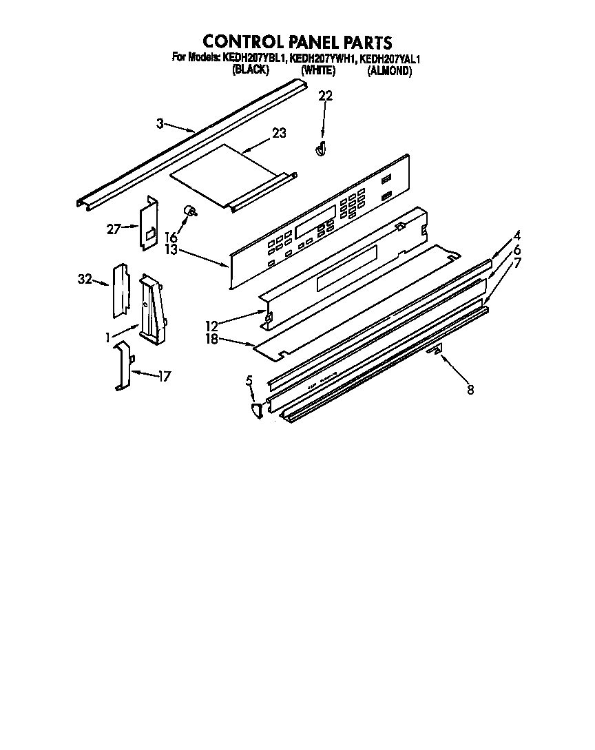 KitchenAid KEDH207YAL1 control panel diagram