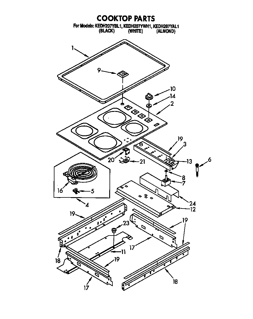 KitchenAid KEDH207YAL1 cooktop diagram