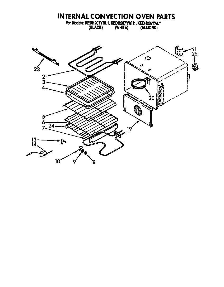 KitchenAid KEDH207YAL1 internal convection oven diagram
