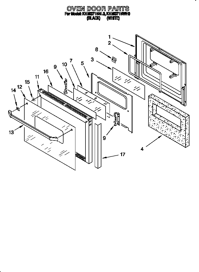 KitchenAid KEMI371BBL0 oven door diagram