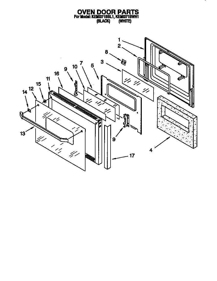 KitchenAid KEMI371BWH1 oven door diagram