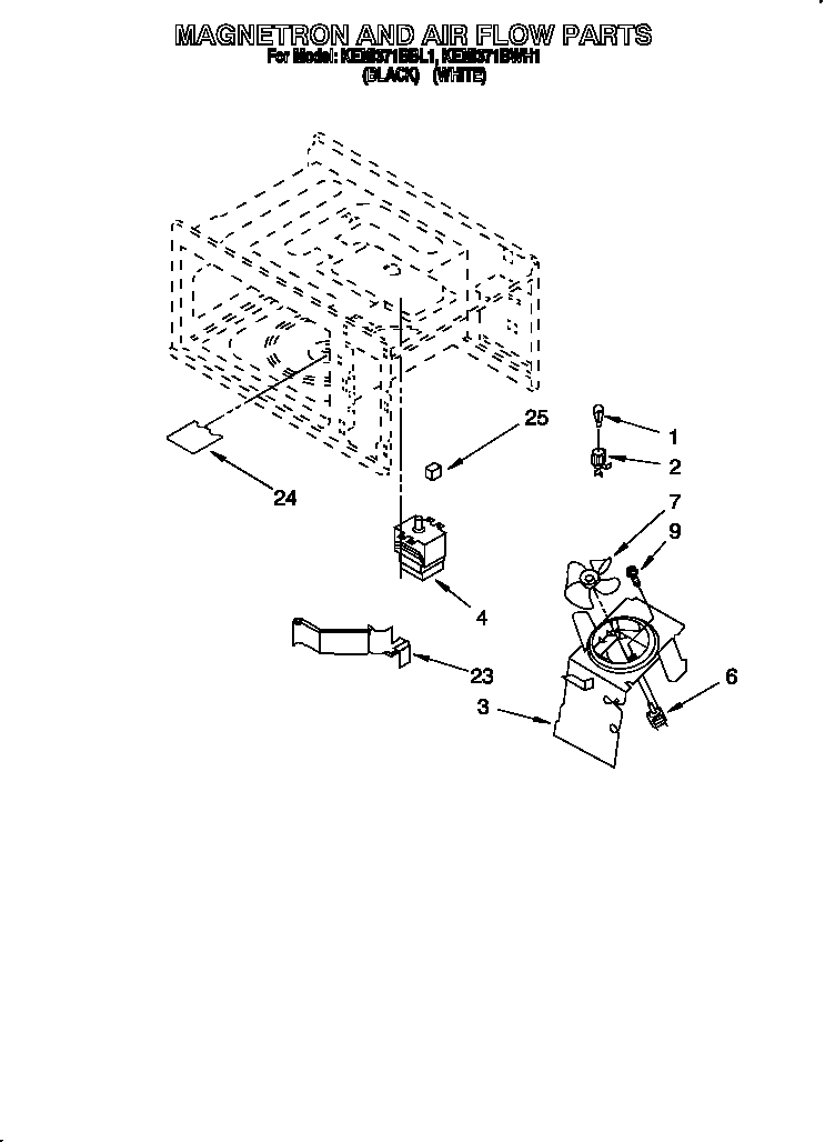 KitchenAid KEMI371BWH1 magnetron and air flow diagram