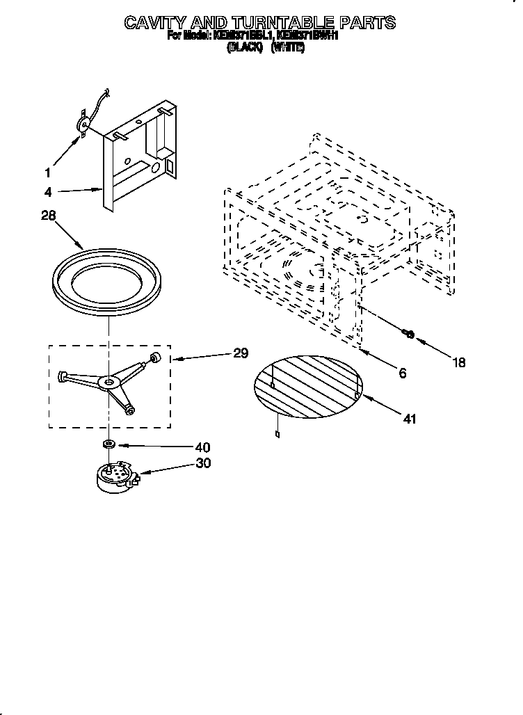 KitchenAid KEMI371BWH1 cavity and turntable diagram