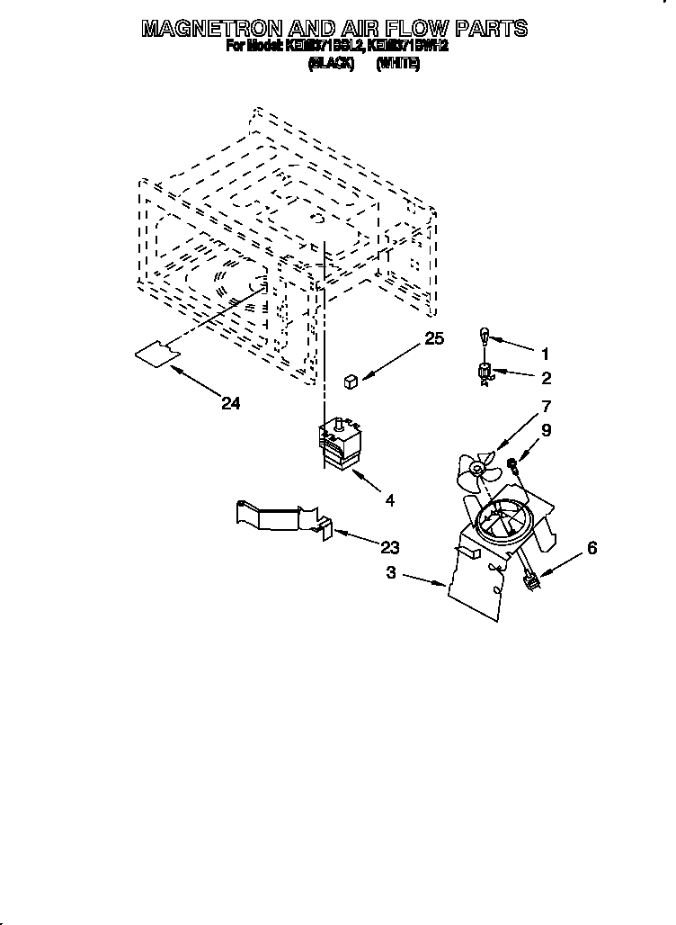 KitchenAid KEMI371BBL2 magnetron and air flow diagram