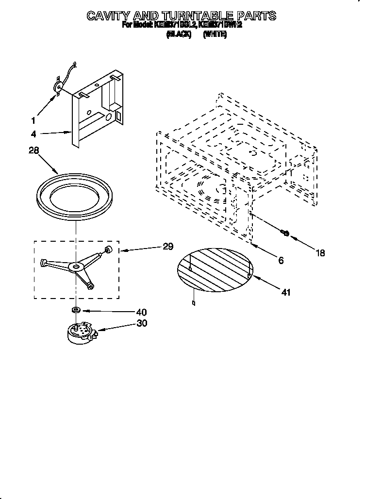 KitchenAid KEMI371BBL2 cavity and turntable diagram