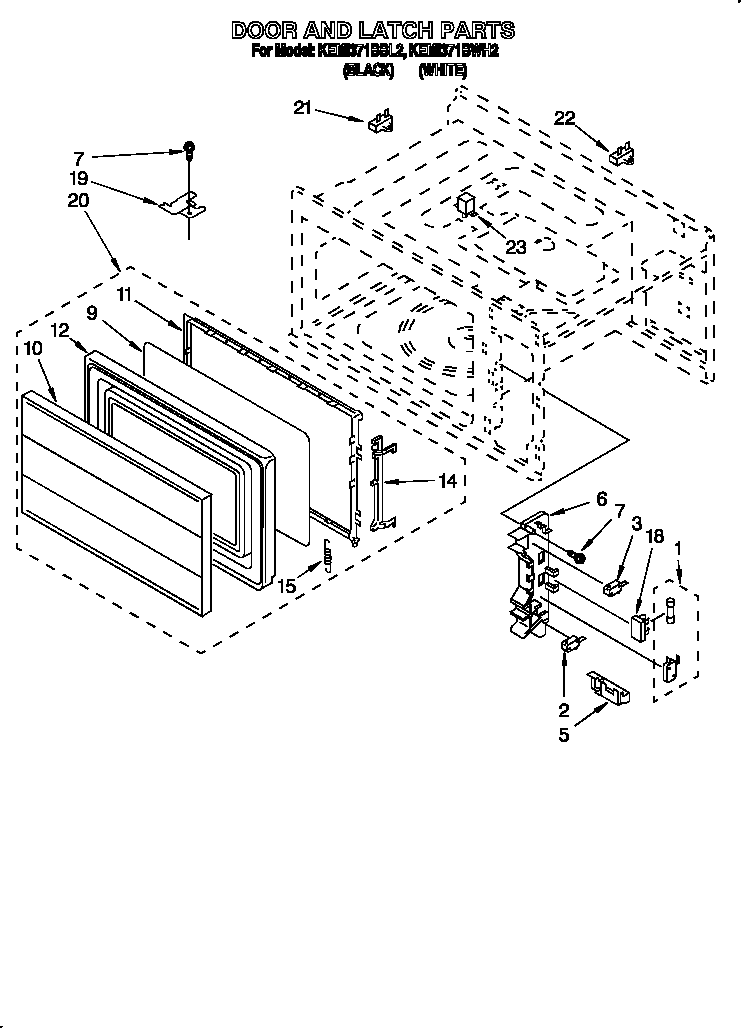 KitchenAid KEMI371BBL2 door and latch diagram