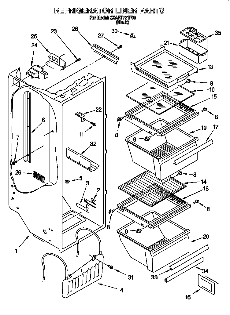 Whirlpool 3XART721F00 refrigerator liner diagram