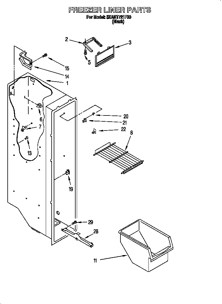 Whirlpool 3XART721F00 freezer liner diagram