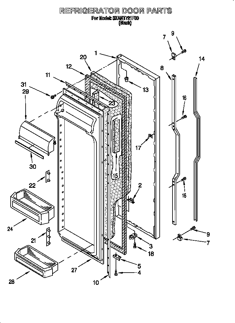 Whirlpool 3XART721F00 refrigerator door diagram