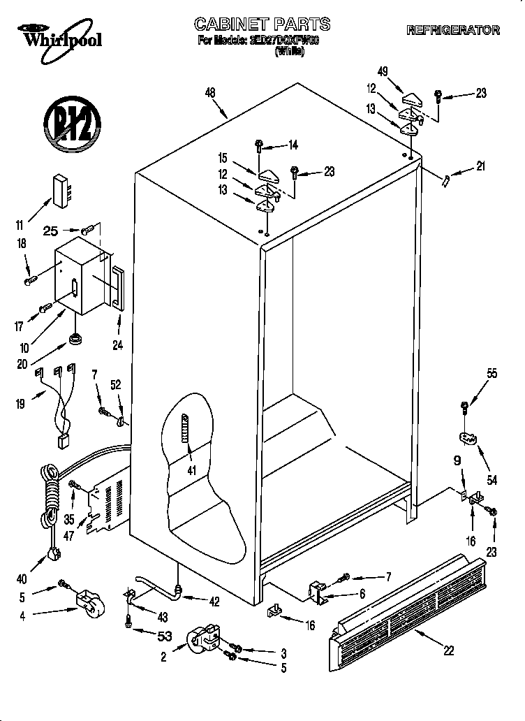 Whirlpool 3ED27DQXFW00 cabinet diagram