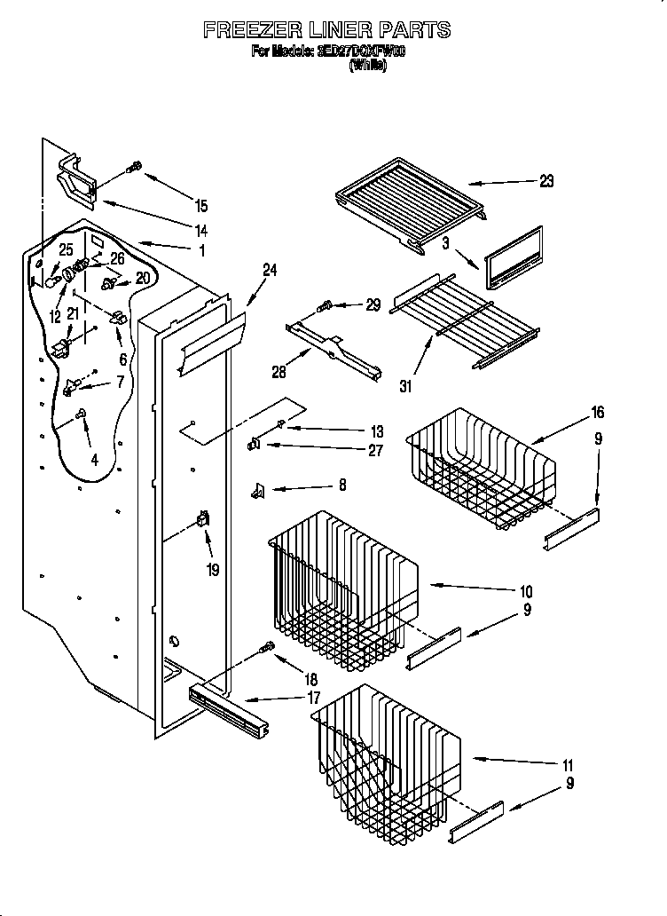 Whirlpool 3ED27DQXFW00 freezer liner diagram
