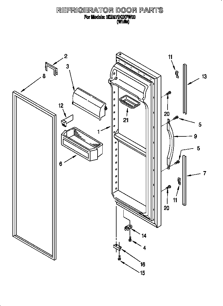 Whirlpool 3ED27DQXFW00 refrigerator door diagram
