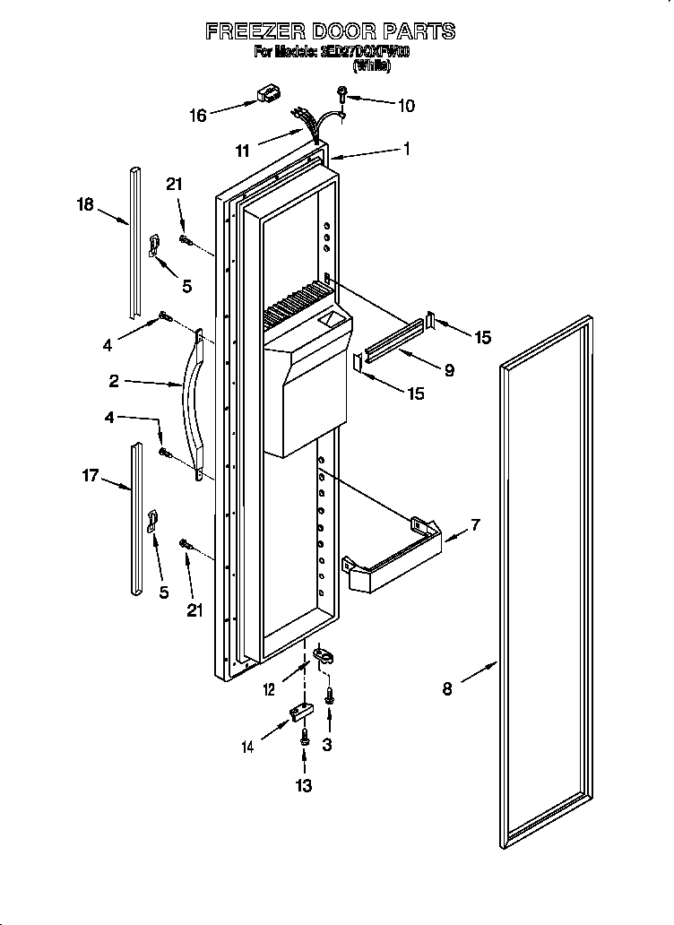 Whirlpool 3ED27DQXFW00 freezer door diagram