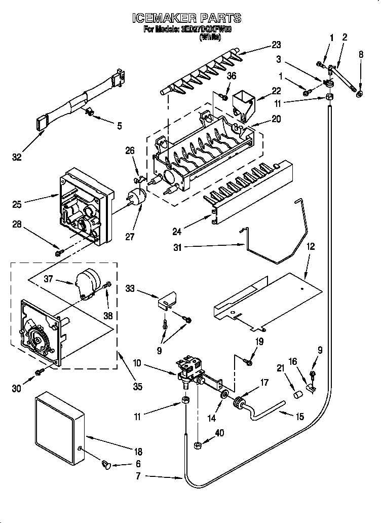 Whirlpool 3ED27DQXFW00 ice maker diagram