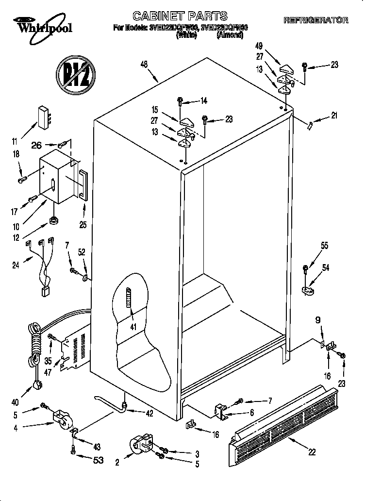 Whirlpool 3VED23DQFN00 cabinet diagram