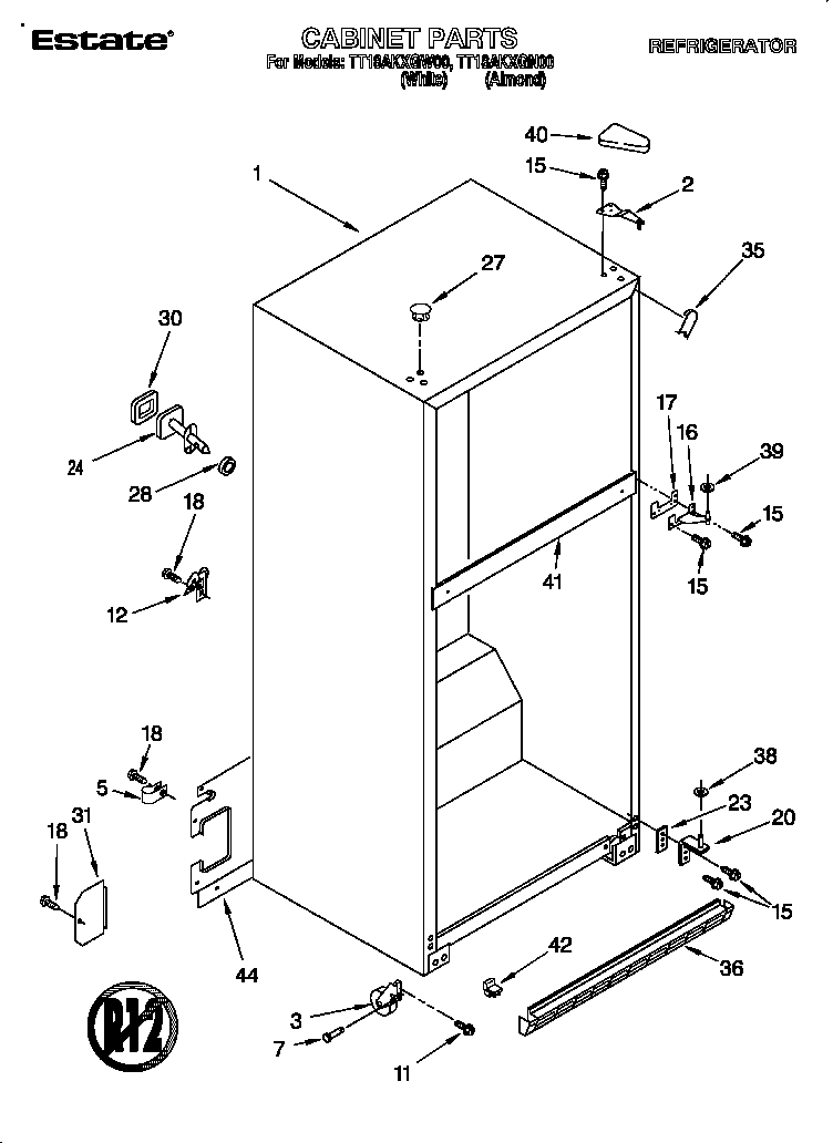 Estate TT18AKXGN00 cabinet diagram