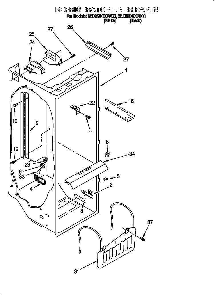 Whirlpool 6ED25DQXFW00 refrigerator liner diagram