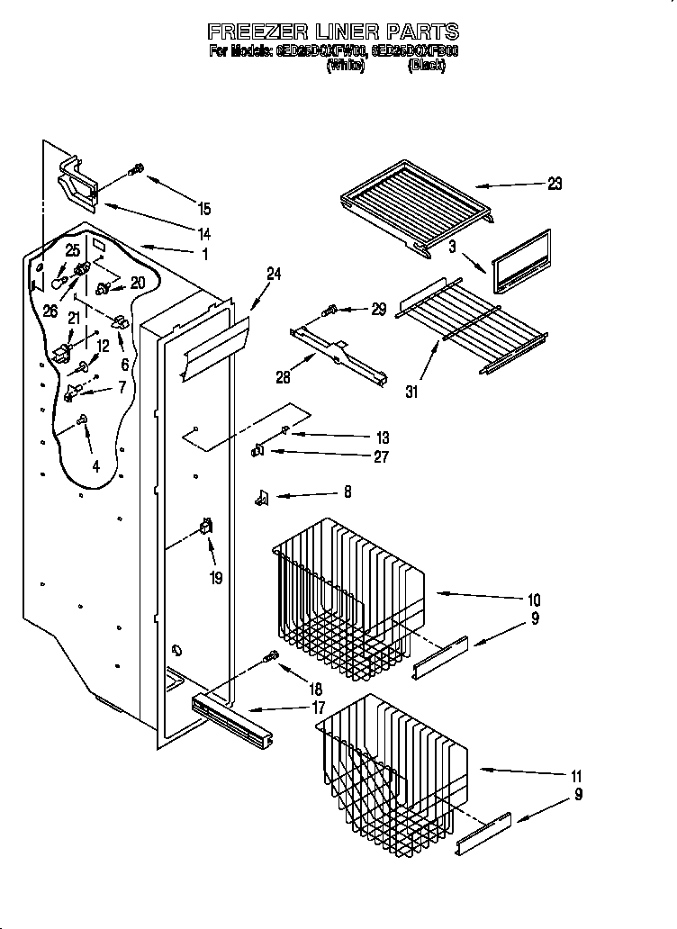 Whirlpool 6ED25DQXFW00 freezer liner diagram