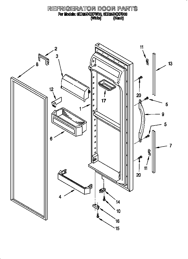 Whirlpool 6ED25DQXFW00 refrigerator door diagram
