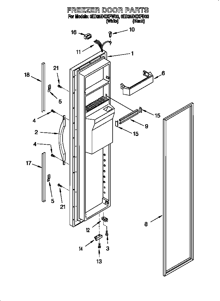 Whirlpool 6ED25DQXFW00 freezer door diagram