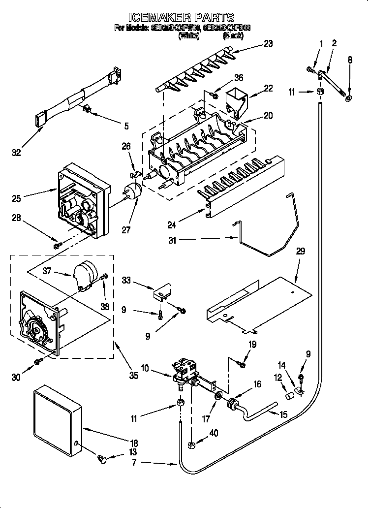 Whirlpool 6ED25DQXFW00 ice maker diagram