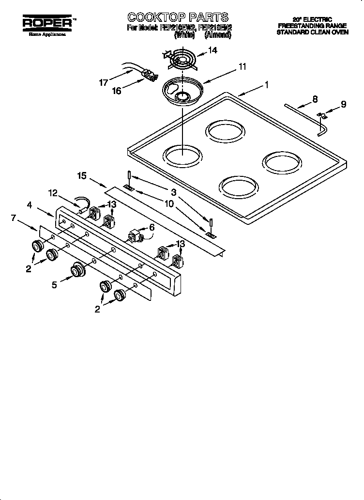 Roper FEP210EN2 cooktop diagram