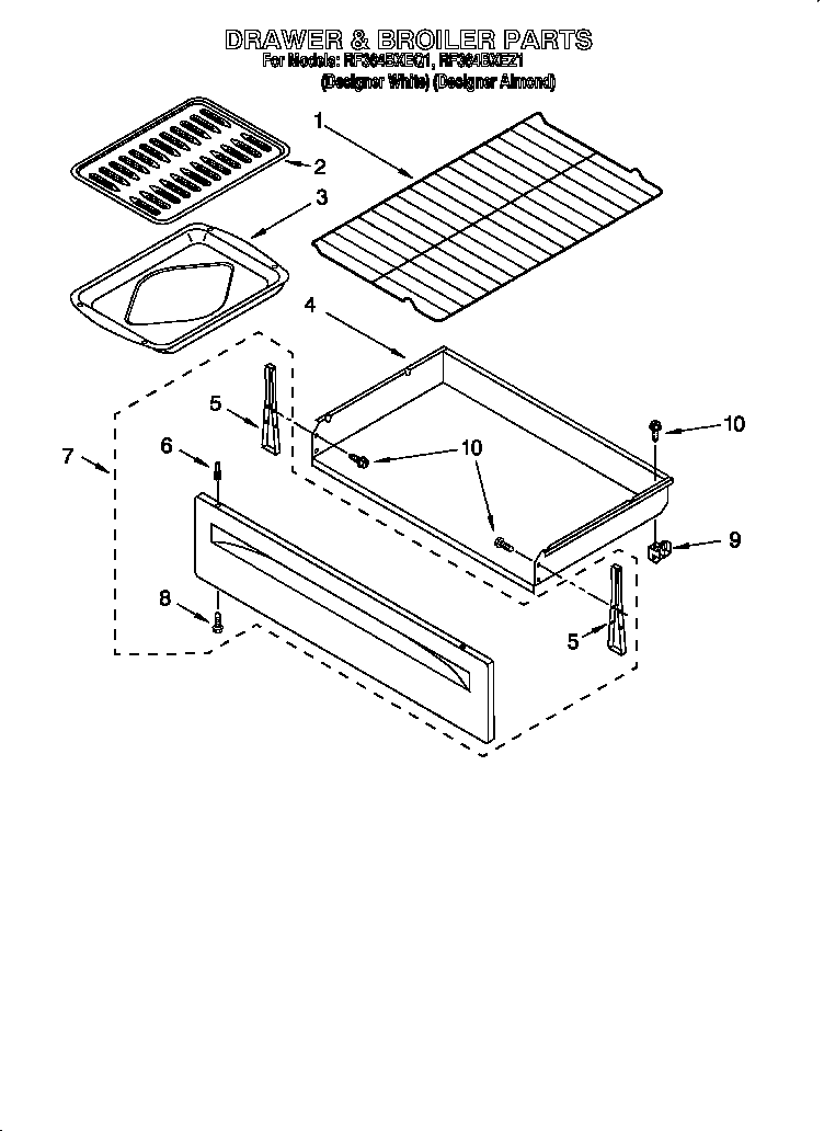 Whirlpool RF364BXEQ1 drawer and broiler diagram