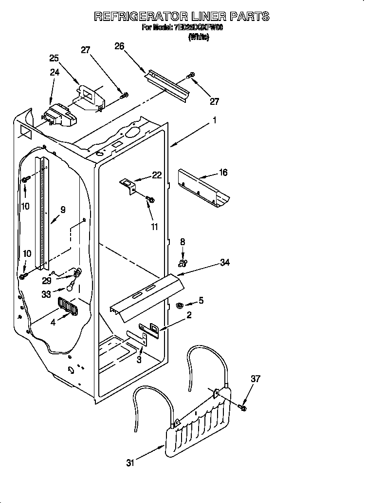 Whirlpool 7ED25DQXFW00 refrigerator liner diagram