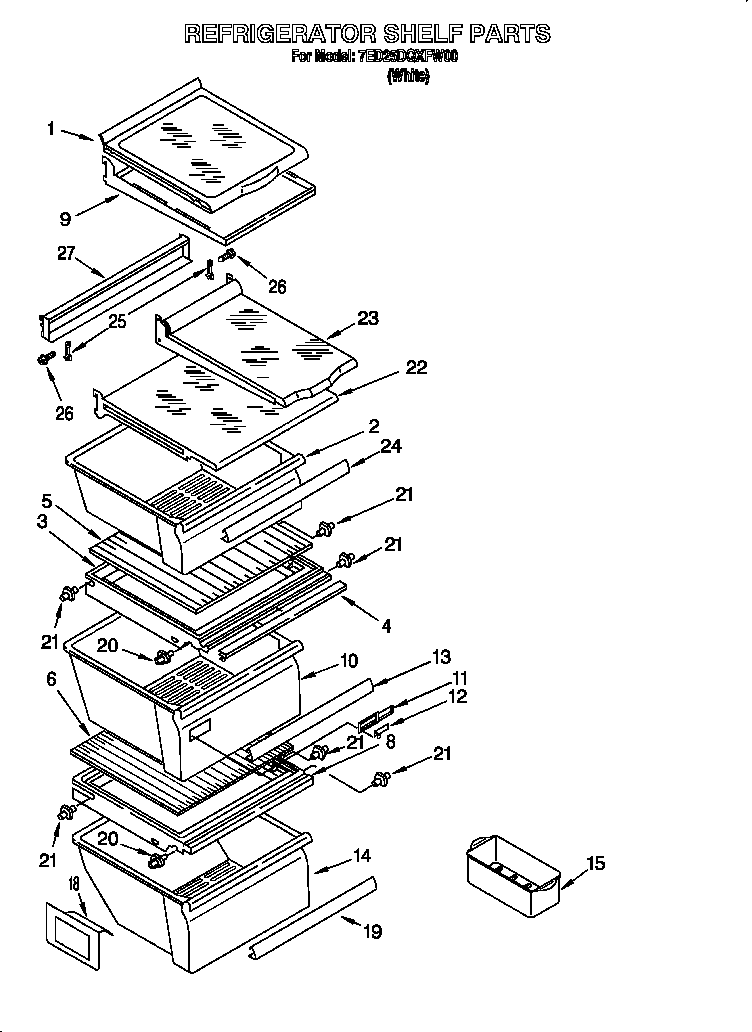 Whirlpool 7ED25DQXFW00 refrigerator shelf diagram