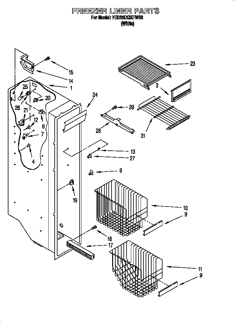 Whirlpool 7ED25DQXFW00 freezer liner diagram