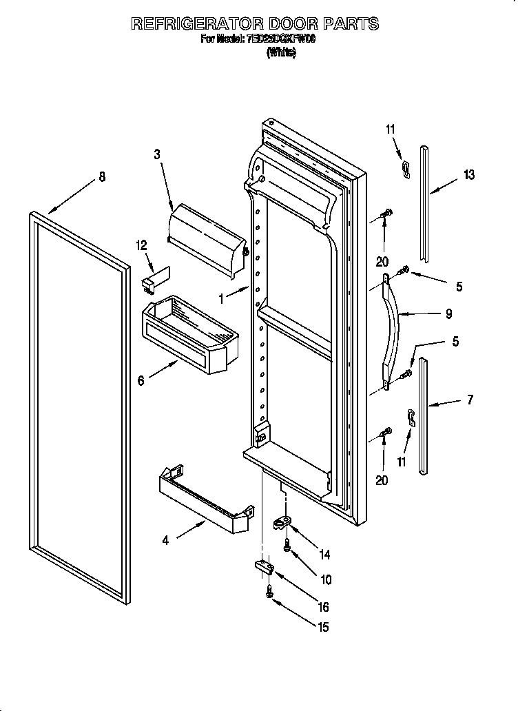 Whirlpool 7ED25DQXFW00 refrigerator door diagram